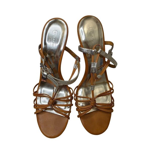 Coach Womens Strappy Silver & Tan Heel Sandals Size 7.5B Coach 'Lana' Strappy Sa - Picture 4 of 16